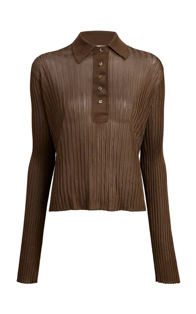 Khaite Vin Ribbed Sheer Top In Brown