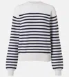 Khaite White And Navy Blue Striped Merino Wool Sweater In White