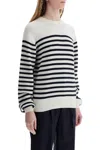 Khaite White And Navy Blue Striped Merino Wool Sweater In Glaze / Midnight Navy (white)