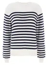 Khaite And Navy Blue Striped Merino Wool Sweater In White
