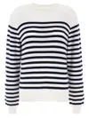 Khaite And Navy Blue Striped Merino Wool Sweater In White/black