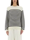 Khaite And Navy Blue Striped Merino Wool Sweater In Black