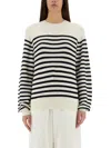 Khaite And Navy Blue Striped Merino Wool Sweater In Multicolour