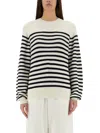 Khaite And Navy Blue Striped Merino Wool Sweater In Multicolour