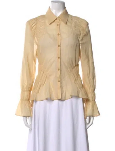 Pre-owned Khaite Virgin Wool Long Sleeve Blouse In Yellow