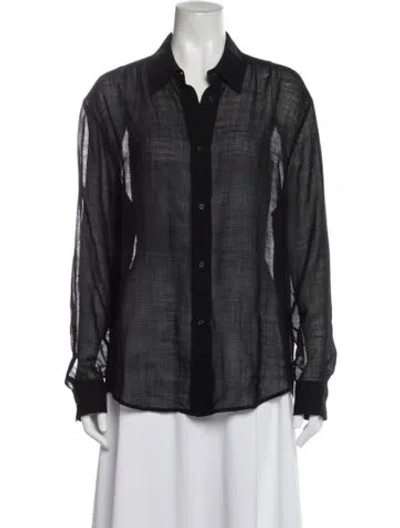 Pre-owned Khaite Virgin Wool Long Sleeve Button-up Top In Black