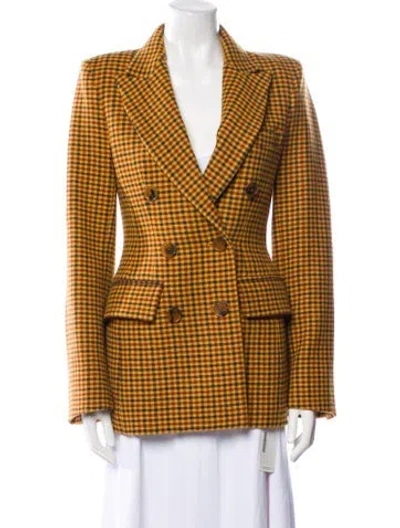 Pre-owned Khaite Virgin Wool Plaid Print Blazer In Orange