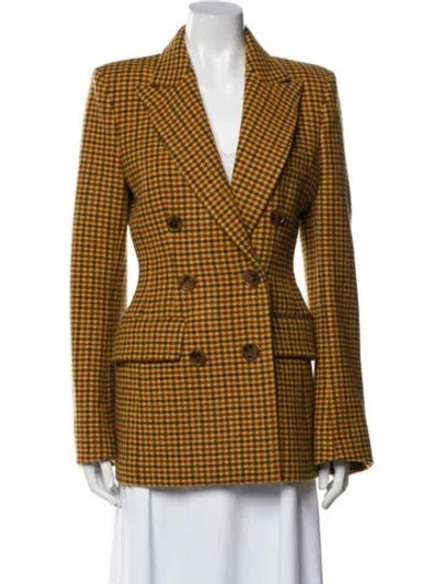 Pre-owned Khaite Virgin Wool Plaid Print Blazer In Orange