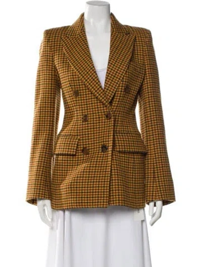 Pre-owned Khaite Virgin Wool Plaid Print Blazer In Yellow