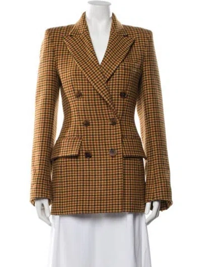 Pre-owned Khaite Virgin Wool Plaid Print Coat In Yellow