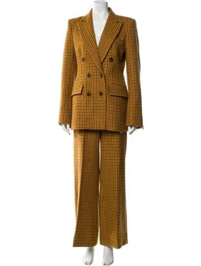 Pre-owned Khaite Virgin Wool Plaid Print Pantsuit In Yellow