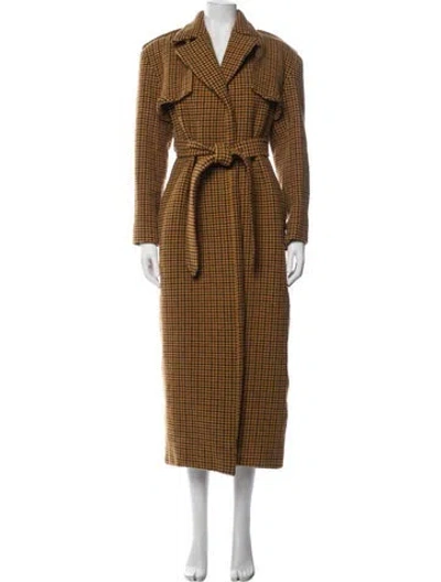 Pre-owned Khaite Virgin Wool Plaid Print Trench Coat In Yellow
