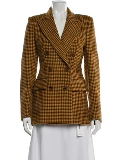 Pre-owned Khaite Virgin Wool Tweed Pattern Peacoat In Yellow