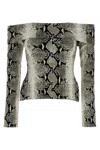 Khaite Vivi Snakeskin-print Foldover Off-the-shoulder Top
