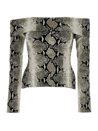 Khaite Grey Animal Print Off Shoulder Top