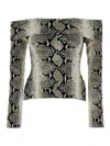Khaite Vivi Snakeskin-print Foldover Off-the-shoulder Top In Multicolour