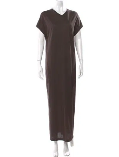 Pre-owned Khaite V-neck Long Dress In Brown