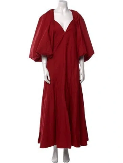 Pre-owned Khaite V-neck Long Dress In Red