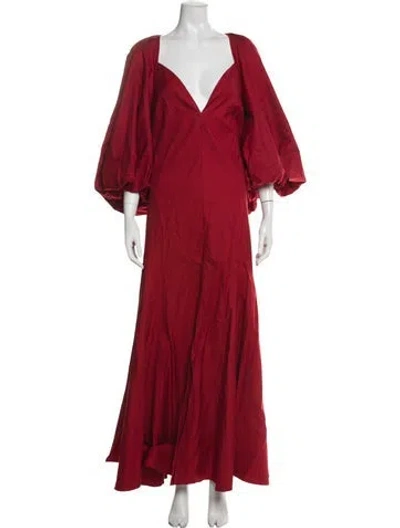 Pre-owned Khaite V-neck Long Dress In Red