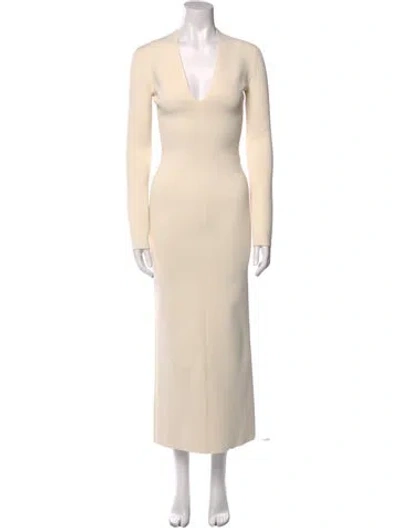 Pre-owned Khaite V-neck Long Dress W/ Tags In Neutral