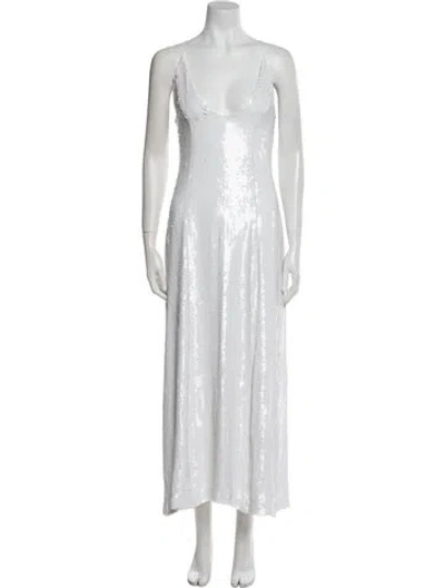 Pre-owned Khaite V-neck Long Dress In White