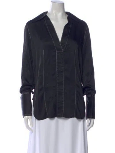 Pre-owned Khaite V-neck Long Sleeve Blouse In Black