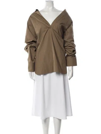 Pre-owned Khaite V-neck Long Sleeve Blouse In Brown