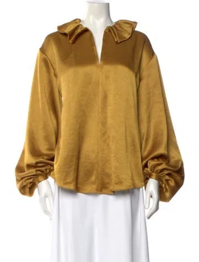 Pre-owned Khaite V-neck Long Sleeve Blouse In Gold