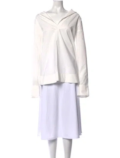 Pre-owned Khaite V-neck Long Sleeve Blouse W/ Tags In White