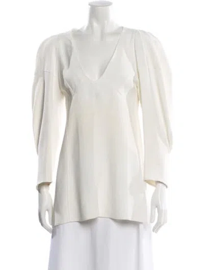 Pre-owned Khaite V-neck Long Sleeve Blouse In White