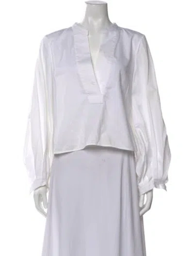Pre-owned Khaite V-neck Long Sleeve Blouse In White