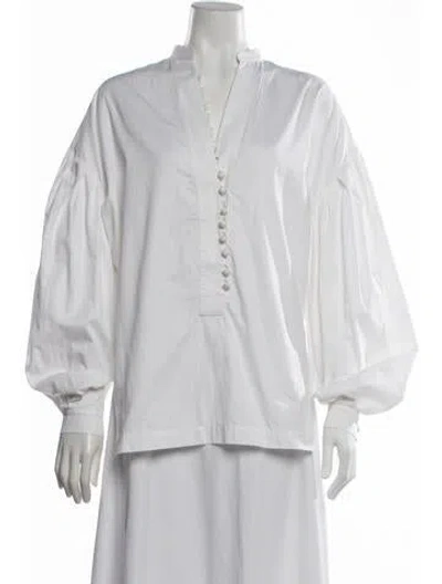 Pre-owned Khaite V-neck Long Sleeve Blouse In White