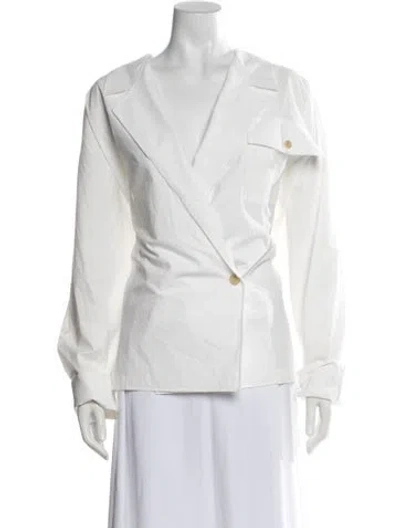 Pre-owned Khaite V-neck Long Sleeve Blouse In White