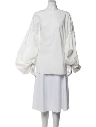 Pre-owned Khaite V-neck Long Sleeve Blouse In White
