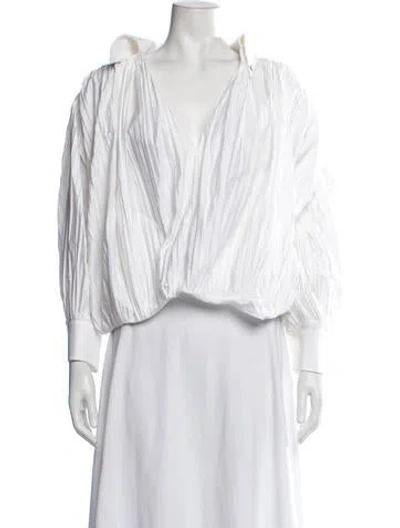 Pre-owned Khaite V-neck Long Sleeve Blouse In White