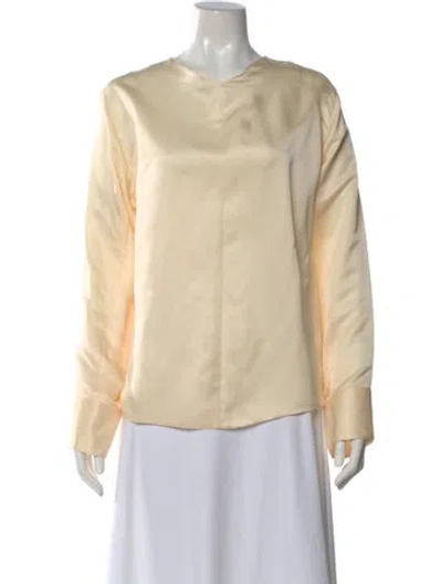Pre-owned Khaite V-neck Long Sleeve Blouse In Yellow
