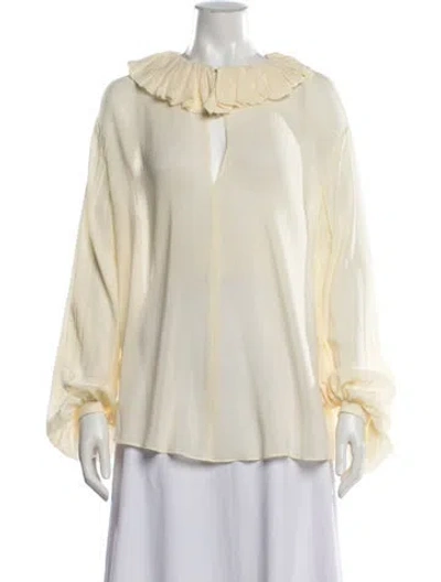 Pre-owned Khaite V-neck Long Sleeve Blouse In Yellow