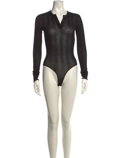 Pre-owned Khaite V-neck Long Sleeve Bodysuit In Black