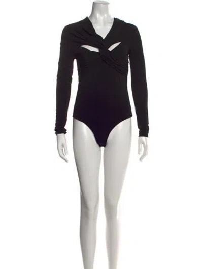 Pre-owned Khaite V-neck Long Sleeve Bodysuit In Black