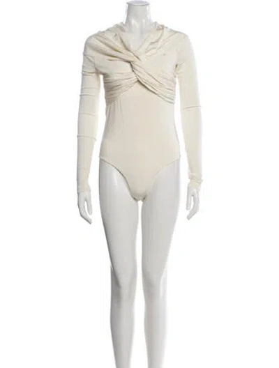 Pre-owned Khaite V-neck Long Sleeve Bodysuit In Neutral