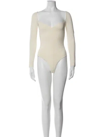 Pre-owned Khaite V-neck Long Sleeve Bodysuit In Neutral