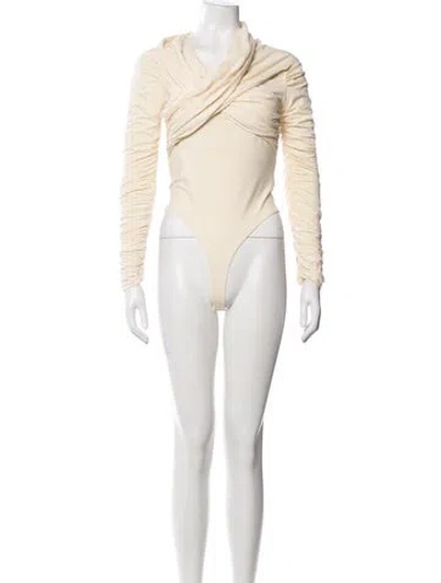 Pre-owned Khaite V-neck Long Sleeve Bodysuit In Neutrals