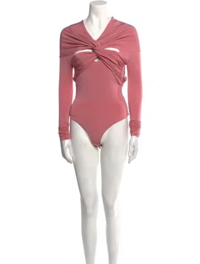 Pre-owned Khaite V-neck Long Sleeve Bodysuit In Pink