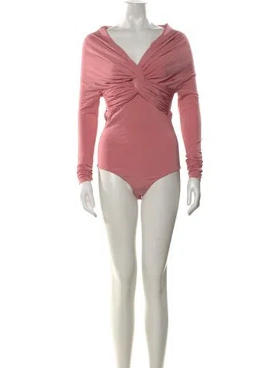 Pre-owned Khaite V-neck Long Sleeve Bodysuit In Pink