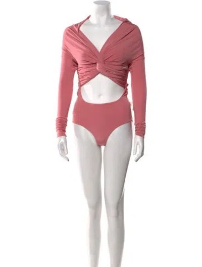 Pre-owned Khaite V-neck Long Sleeve Bodysuit W/ Tags In Pink