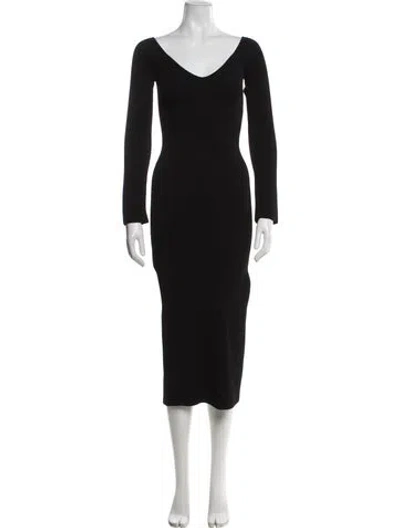 Pre-owned Khaite V-neck Midi Length Dress In Black