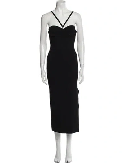 Pre-owned Khaite V-neck Midi Length Dress In Black