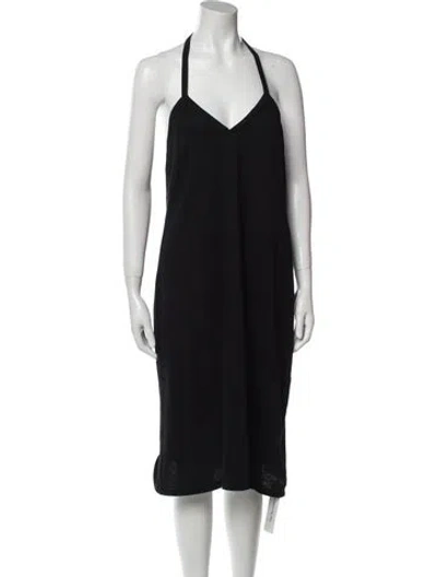 Pre-owned Khaite V-neck Midi Length Dress In Black