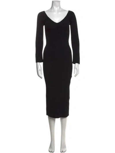 Pre-owned Khaite V-neck Midi Length Dress In Black
