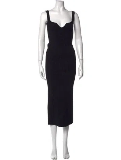 Pre-owned Khaite V-neck Midi Length Dress In Black